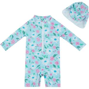 imageUMELOK Baby Girl Swimsuit Infant UPF 50 Bathing Suit Size MonthsLight Blue  Daisy
