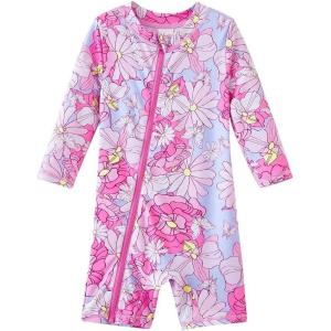 imageUMELOK Baby Girls One Piece Swimsuit Full Zip UPF 50 Sun Protection Swimwear Rash Guard Swim SuitPink Flower