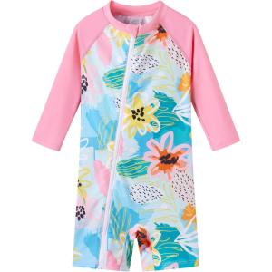 imageUMELOK Baby Girls One Piece Swimsuit Full Zip UPF 50 Sun Protection Swimwear Rash Guard Swim SuitPink yellow Flowers