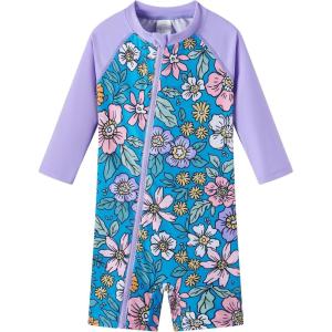 imageUMELOK Baby Girls One Piece Swimsuit Full Zip UPF 50 Sun Protection Swimwear Rash Guard Swim SuitPurple  Fashion Flower
