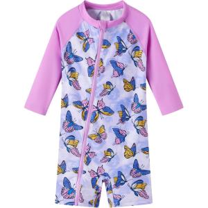 imageUMELOK Baby Girls One Piece Swimsuit Full Zip UPF 50 Sun Protection Swimwear Rash Guard Swim SuitPurple Butterfly