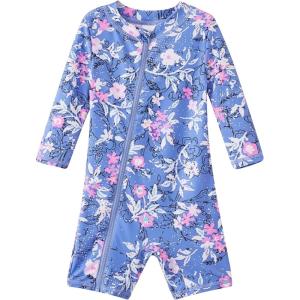 imageUMELOK Baby Girls One Piece Swimsuit Full Zip UPF 50 Sun Protection Swimwear Rash Guard Swim SuitPurple Flower
