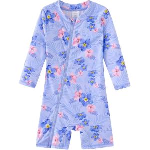 imageUMELOK Baby Girls One Piece Swimsuit Full Zip UPF 50 Sun Protection Swimwear Rash Guard Swim SuitPurplegeranium