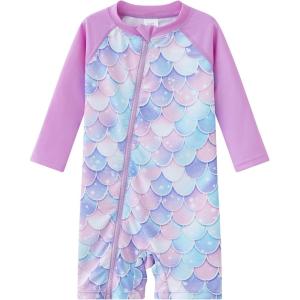 imageUMELOK Baby Girls One Piece Swimsuit Full Zip UPF 50 Sun Protection Swimwear Rash Guard Swim SuitScalespurple