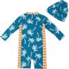 imageUMELOK Baby Boys UPF 50 Sun Protection One Piece Rashguard Swimsuit with Snap BottomBlue  Coconut Trees