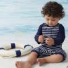 imageUMELOK Baby Boys UPF 50 Sun Protection One Piece Rashguard Swimsuit with Snap BottomBlue  Striped