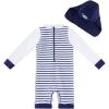 imageUMELOK Baby Boys UPF 50 Sun Protection One Piece Rashguard Swimsuit with Snap BottomBlue Stripes