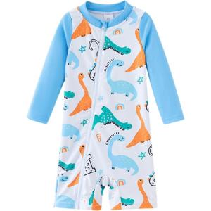 imageUMELOK Baby Boys Swimsuit Full Zip UPF 50 Sun Protection SwimwearBlue Dinosaur