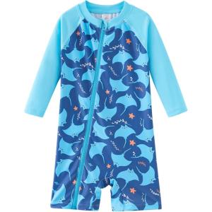 imageUMELOK Baby Boys Swimsuit Full Zip UPF 50 Sun Protection SwimwearBlue Fish