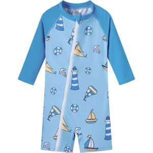 imageUMELOK Baby Boys Swimsuit Full Zip UPF 50 Sun Protection SwimwearBlue Lighthouse Boat