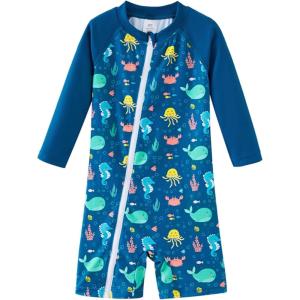 imageUMELOK Baby Boys Swimsuit Full Zip UPF 50 Sun Protection SwimwearBlue Ocean