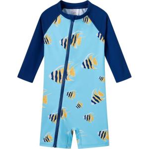 imageUMELOK Baby Boys Swimsuit Full Zip UPF 50 Sun Protection SwimwearBluegoldfish