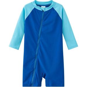 imageUMELOK Baby Boys Swimsuit Full Zip UPF 50 Sun Protection SwimwearDark Bluelight Blue