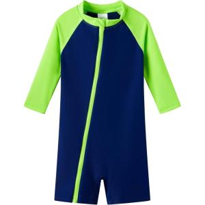 imageUMELOK Baby Boys Swimsuit Full Zip UPF 50 Sun Protection SwimwearFluorescent Greennavy Blue