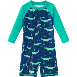 imageUMELOK Baby Boys Swimsuit Full Zip UPF 50 Sun Protection SwimwearGreen Crocodile