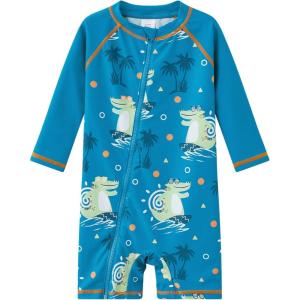 imageUMELOK Baby Boys Swimsuit Full Zip UPF 50 Sun Protection SwimwearGreen Dinosaurblue