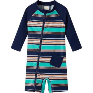 imageUMELOK Baby Boys Swimsuit Full Zip UPF 50 Sun Protection SwimwearGreen Orange Navy Blue Stripe