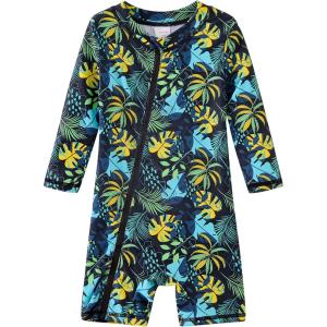 imageUMELOK Baby Boys Swimsuit Full Zip UPF 50 Sun Protection SwimwearNavy Leaves