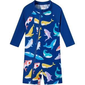 imageUMELOK Baby Boys Swimsuit Full Zip UPF 50 Sun Protection SwimwearSharks and Whales