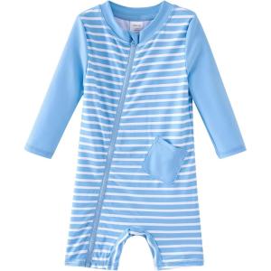 imageUMELOK Baby Boys Swimsuit Full Zip UPF 50 Sun Protection SwimwearSky Bluestripe