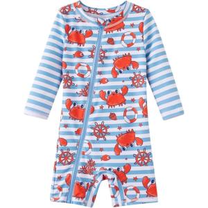 imageUMELOK Baby Boys Swimsuit Full Zip UPF 50 Sun Protection SwimwearStriped Crab