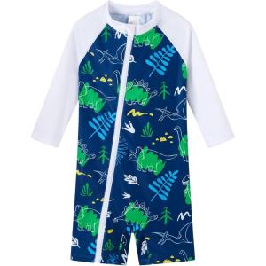 imageUMELOK Baby Boys Swimsuit Full Zip UPF 50 Sun Protection SwimwearWhitedinosaur