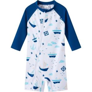 imageUMELOK Baby Boys Swimsuit Full Zip UPF 50 Sun Protection SwimwearWhitesailboat