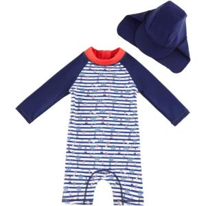 imageUMELOK Baby Boys UPF 50 Sun Protection One Piece Rashguard Swimsuit with Snap BottomBeacon Printing