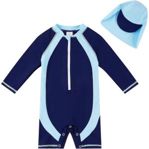 imageUMELOK Baby Boys UPF 50 Sun Protection One Piece Rashguard Swimsuit with Snap BottomBlue  Color Blocking