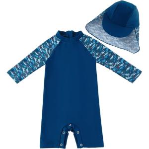 imageUMELOK Baby Boys UPF 50 Sun Protection One Piece Rashguard Swimsuit with Snap BottomBlue Body  Shark