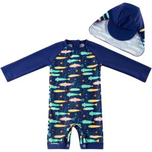imageUMELOK Baby Boys UPF 50 Sun Protection One Piece Rashguard Swimsuit with Snap BottomColorful  Fish