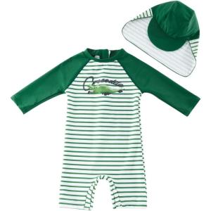 imageUMELOK Baby Boys UPF 50 Sun Protection One Piece Rashguard Swimsuit with Snap BottomGreen  Alligator