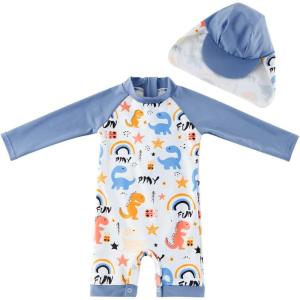 imageUMELOK Baby Boys UPF 50 Sun Protection One Piece Rashguard Swimsuit with Snap BottomGrey  Dinosaur