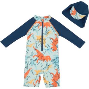 imageUMELOK Baby Boys UPF 50 Sun Protection One Piece Rashguard Swimsuit with Snap BottomOrange  Blue  Dinosaur