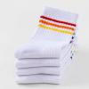 imageUMELOK Kids Athletic Socks Cotton Crew Socks for Boys and Girls with Stripes and Flower 4 PairsMulticolor Stripes