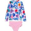 imageUMELOK Toddler and Little Girls Rash Guard Sets with Bikini Bottoms SwimwearPink  Hibiscus