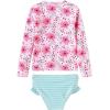 imageUMELOK Toddler and Little Girls Rash Guard Sets with Bikini Bottoms SwimwearPinkLight Green  Daisy