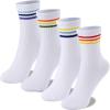 imageUMELOK Kids Athletic Socks Cotton Crew Socks for Boys and Girls with Stripes and Flower 4 PairsMulticolor Stripes