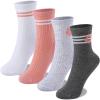 imageUMELOK Kids Athletic Socks Cotton Crew Socks for Boys and Girls with Stripes and Flower 4 PairsPink Flower Stripes