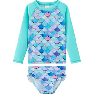 imageUMELOK Toddler and Little Girls Rash Guard Sets with Bikini Bottoms SwimwearAqua  Merrnaid