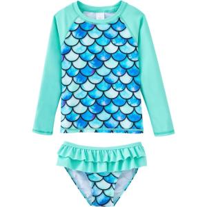 imageUMELOK Toddler and Little Girls Rash Guard Sets with Bikini Bottoms SwimwearGreen  Merrnaid
