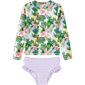imageUMELOK Toddler and Little Girls Rash Guard Sets with Bikini Bottoms SwimwearGreenLight Purple  Begonia