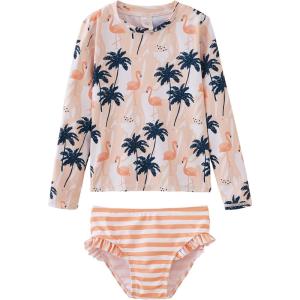 imageUMELOK Toddler and Little Girls Rash Guard Sets with Bikini Bottoms SwimwearOrange  Coconut Trees