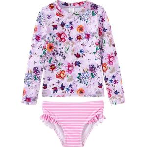 imageUMELOK Toddler and Little Girls Rash Guard Sets with Bikini Bottoms SwimwearPink  Hydrangea