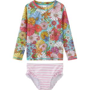 imageUMELOK Toddler and Little Girls Rash Guard Sets with Bikini Bottoms SwimwearPink  Sunflower