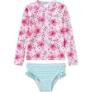 imageUMELOK Toddler and Little Girls Rash Guard Sets with Bikini Bottoms SwimwearPinkLight Green  Daisy