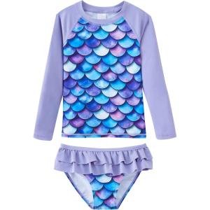 imageUMELOK Toddler and Little Girls Rash Guard Sets with Bikini Bottoms SwimwearPurple  Merrnaid