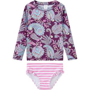 imageUMELOK Toddler and Little Girls Rash Guard Sets with Bikini Bottoms SwimwearPurple  Paisley