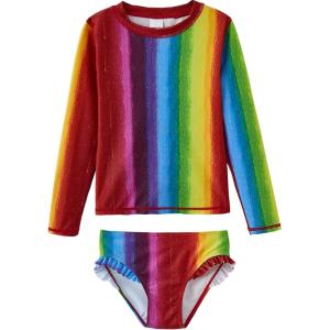 imageUMELOK Toddler and Little Girls Rash Guard Sets with Bikini Bottoms SwimwearRainbow  Striped