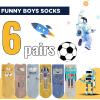 imageUMELOK Toddler Boys Kids Fun Novelty Design Socks Pack of 6 Pair 112 YearsMonsters  Robots